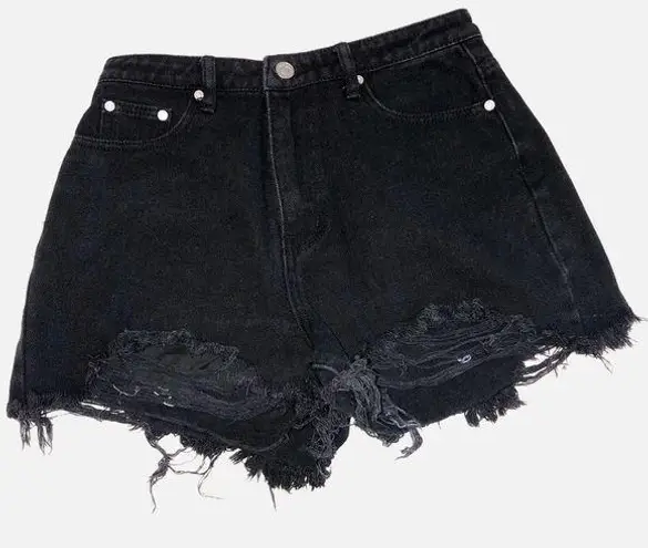 Missguided  Distressed Black Shorts Size 4 High Rise Cut Off Jean Denim