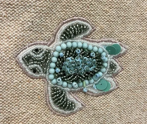 NWT Viral Tik Tok Beaded Sea Turtle Canvas Summer Beach Tote Bag Handcrafted Green
