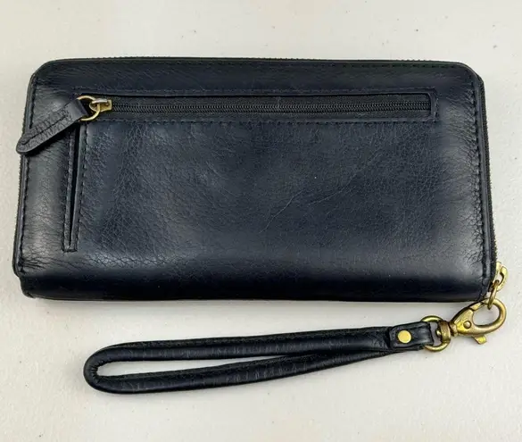 Fossil  Logan Zip Around Wallet Black Leather Wristlet Perforated Gold Triangles - Image 4