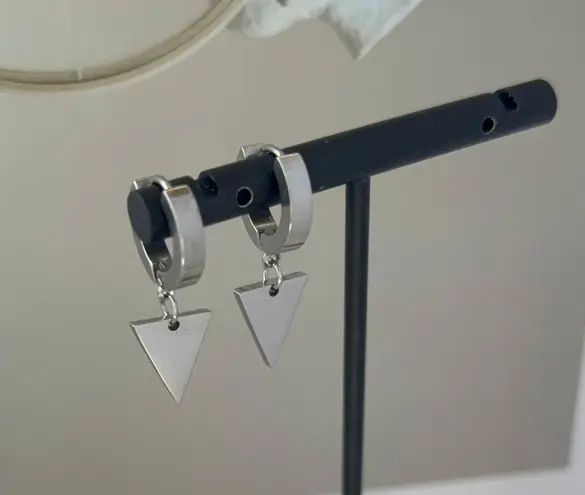 Titanium Steel Geometric Triangle Dangle Drop Earrings for Men Women Silver