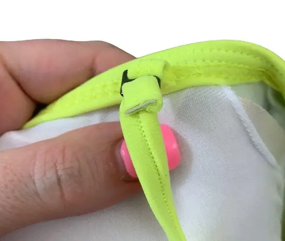 Empyre Removable Strap Neon/Gray/White Striped Ruched Tankini Top Size L