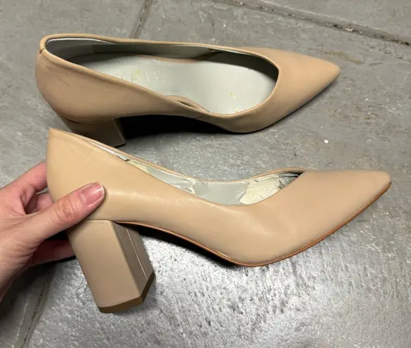 1.STATE Beige Women's Pointy Toe Chunky Heel Leather Pumps Size 6 Tan