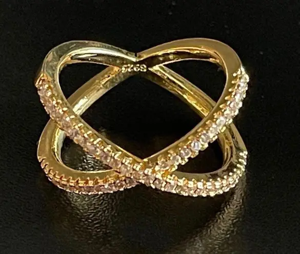 Gold Austrian Crystal Criss Cross X Ring Size 9 thumbnail 4