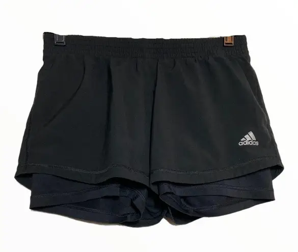 Adidas  Climalite 2 in 1 Shorts Built in Spandex 3 Stripe Logo Black Small