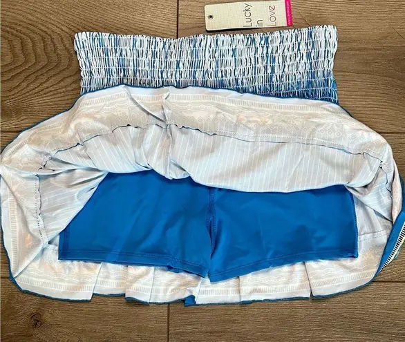 Lucky In Love 14” Paradise Smocked High Waist Blue Print Tennis Skirt Size Small