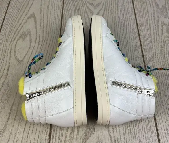 P448 Faux Fur Lined Fanti High Top Sneakers 38 Yellow/Grey Silver $348