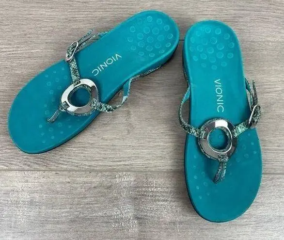 Vionic Teal Blue Snakeskin Karina Sandal Sz.9