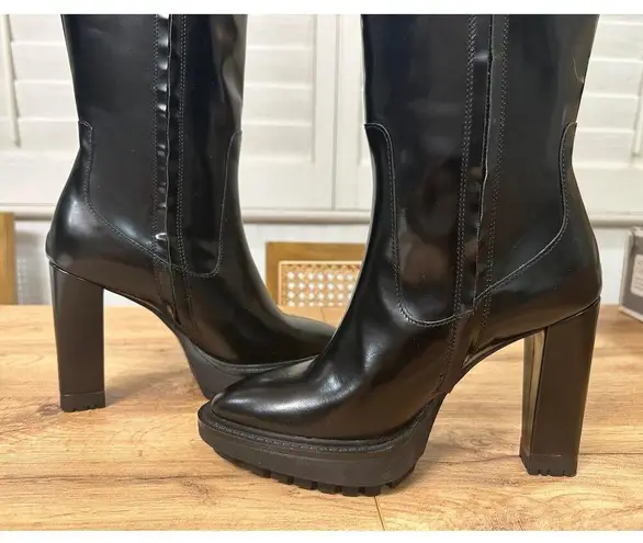 All Saints London Harlem Leather Knee High Black Boots Size 6 NWOB Sleek Edgy