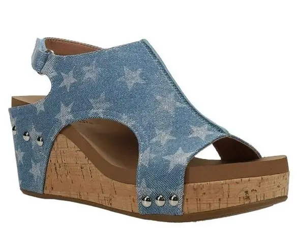 Corkys Carley Patriotic Studded Slingback Wedge Sandals Blue Size 9