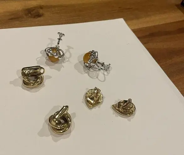 Lot Of 3 Small Clip On / Screw On Style Earrings