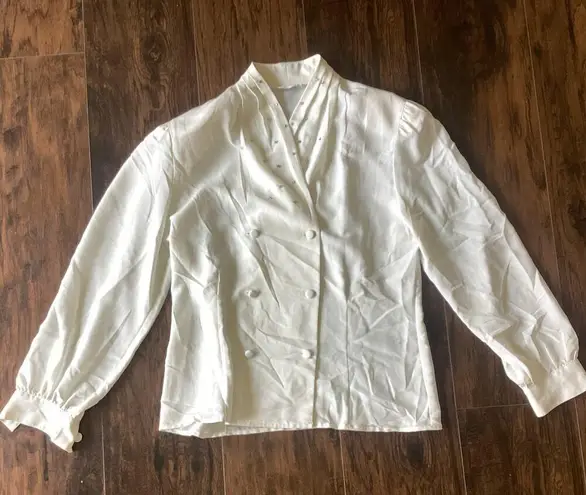 Vintage 90s White Double Breasted Dress Blouse Size 6