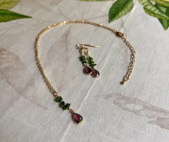 Jewelry Set Green Tourmaline Garnet Pearl Boho Bohemian Minimalist Casual Gift
