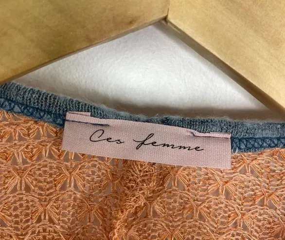 Ces Femme Blue Knit Shoulder Long Sleeve Shirt Women's Plus Size 1XL NWOT