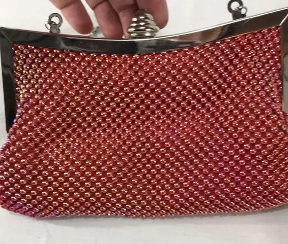 JNB Metal Mesh Evening Bag & Removable Chain, Red