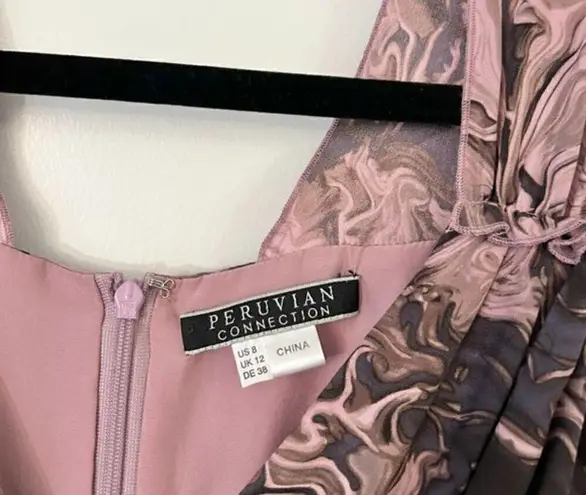 Peruvian Connection 100% Silk Elegant Marble Swirl Sheath Midi Dress Size 8