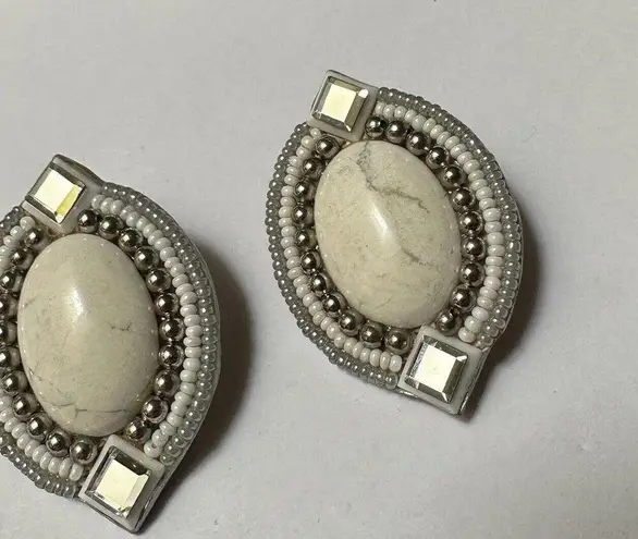 MARY B. Handmade Hand Crafted Rhinestone & Bead Clip On Earrings