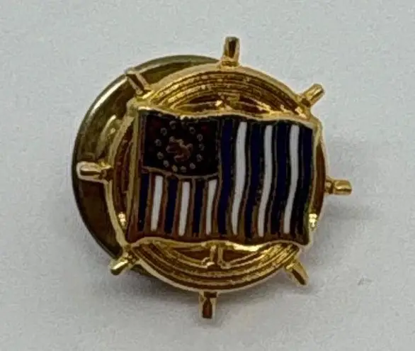 Nautical Ship Wheel Flag Enamel Lapel Pin Badge Brooch Jewelry Gold