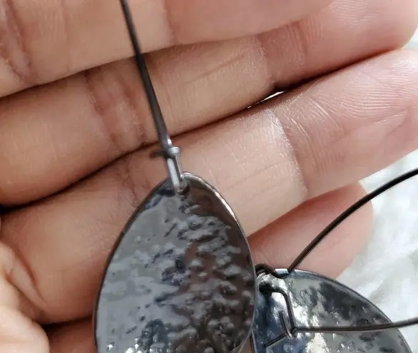 Teardrop Shaped Hammered Metal Dangle Earrings