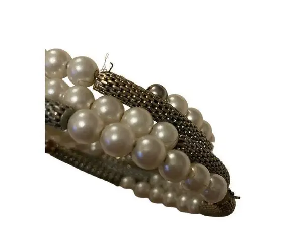 Vintage Bracelet Gold Tone White Faux Pearl Beads Wrap Cuff