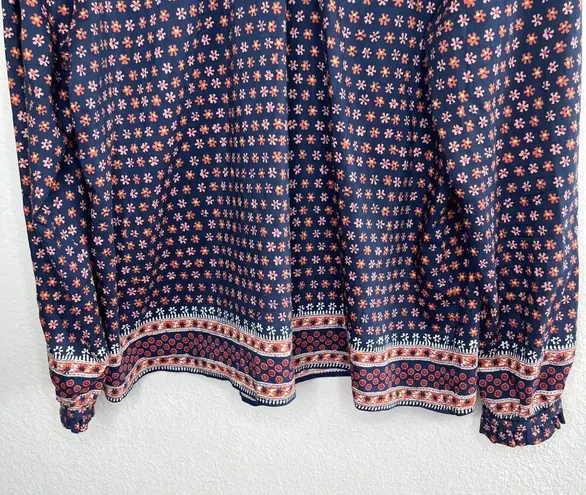 Trovata Bird Of Paradis Blue & Pink Floral Print Long Sleeve Silk Blouse Size M Size M