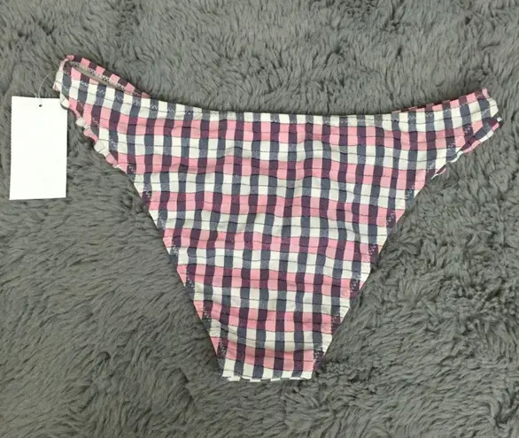 Topshop Pink White Grey Checkered Gingham Ruffle Hip Bikini Bottoms NEW