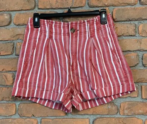 American Eagle  Women's Striped‎ Paperbag High Waisted Shorts Red White - Size 2