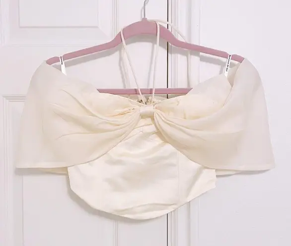 Japanese Kawaii Ivory Cream Princess Barbie Bow Off Shoulder Corset Halter Top