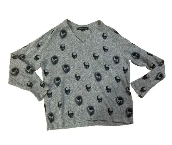 360 Cashmere  Skull Cashmere Riley Skull-Print Gray Cashmere Sweater size small 1