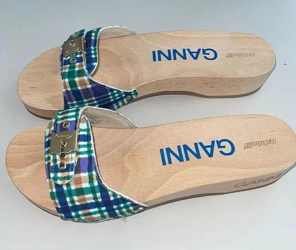 Dr. Scholls Ganni Dr Scholl’s Wooden Clogs in Check Blue Iris Size 10 New