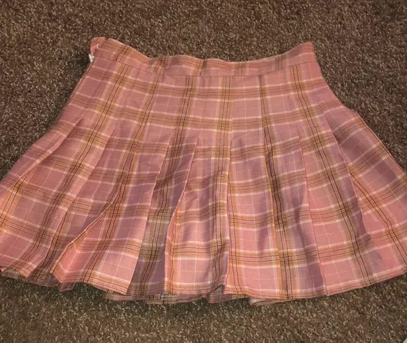 Pink plaid pleated high waist school girl skirt size small