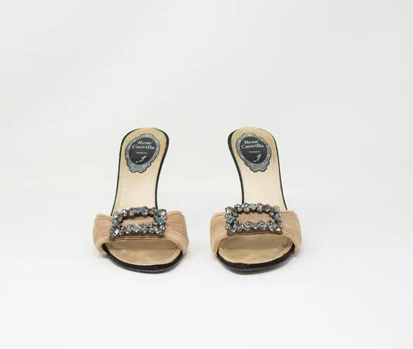 Rene Caovilla Silk Crystal Jewel Embellished Buckle Open Toe Sandal High Heels 6