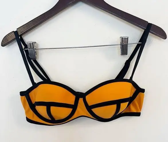 Kinis Orange Black Bralette Bikini Top Adjustable Straps Padded Size G