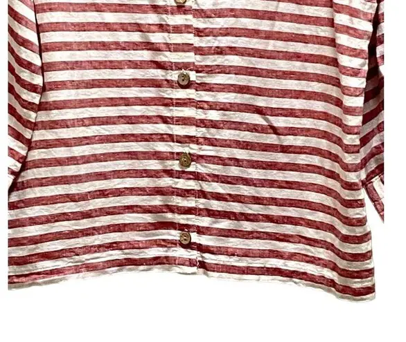 Rachel Zoe  Striped Linen Button Down Blouse Burgundy Size M Coastal Bohemian