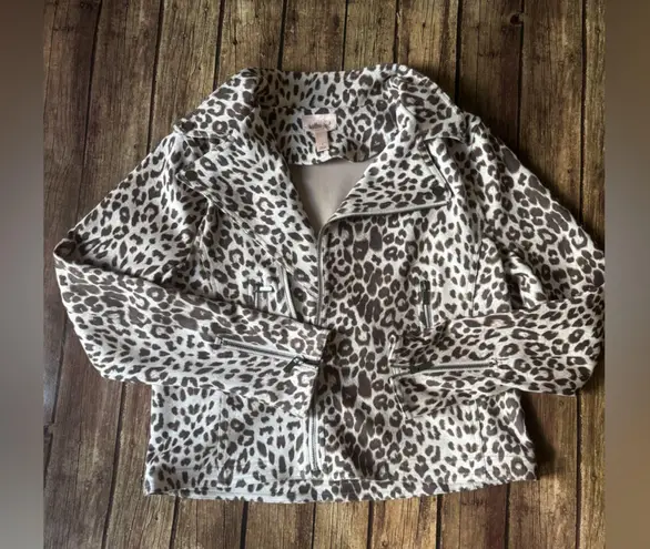 🐆 Willow & Root Leopard Print Moto jacket Womens size small 🐆 Brown