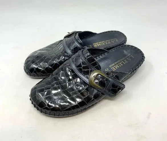 La Plume Judy Black Patent Leather Crocodile Clog Mules Size 36 / US 6