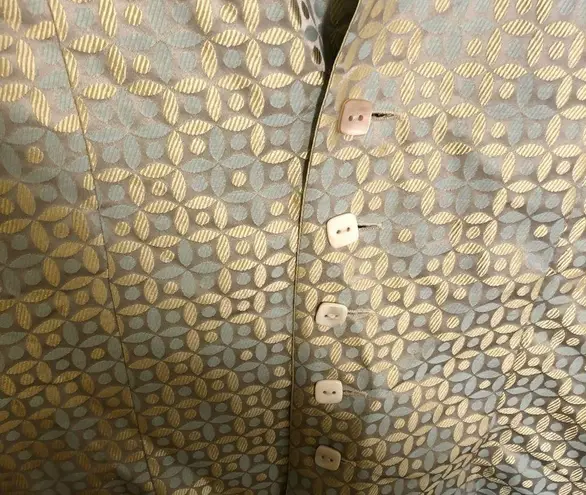 Kai Mira Reversible Silk Mandarin Jacket Green Blue Size M