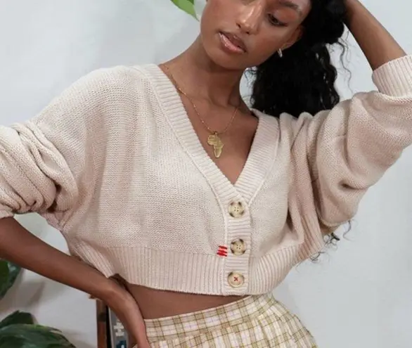 Urban Outfitters bdg ‘mari’ cropped cardigan sweater with buttons in beige 