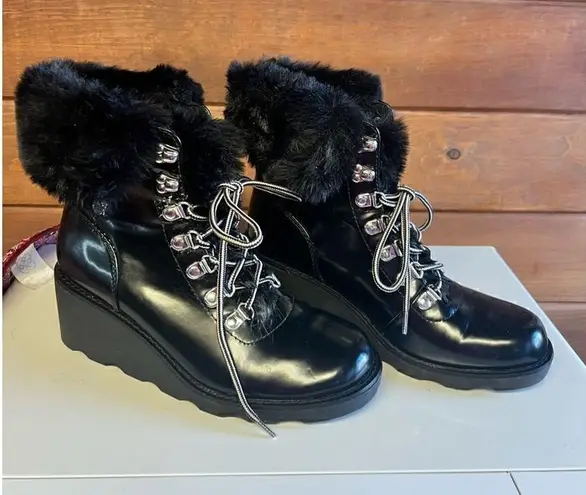 INC Womens Hannia Patent Lace Up wedge Booties Sz 8.5 NWOT Black - Image 1