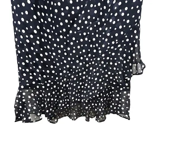 Escada Navy Blue Polka Dot Silk Midi Dress Ruffles V