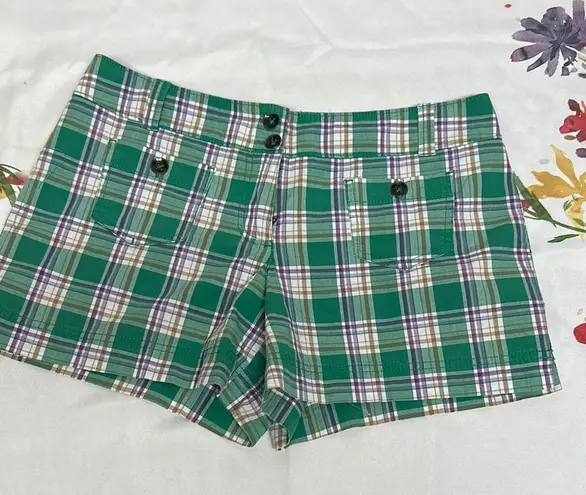 New York & Company Green and Purple Plaid Shorts Size 8