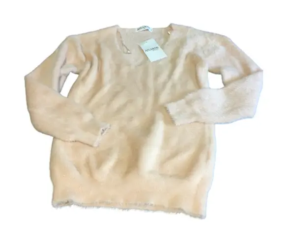 Atlantis Babys Sweater Small Peach Fuzzy V Neck Long Sleeve Pullover size S Pink
