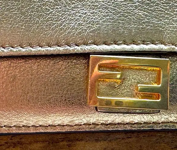 Fendi metallic gold baguette card holder