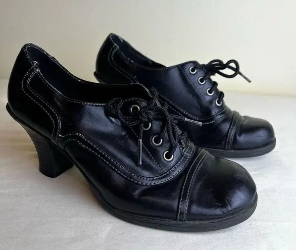 Mudd Vintage Y2K Black Oxford Chunky Heels Faux Leather Lace Up Boho Goth 6.5