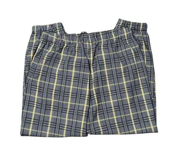 Messhi Womens L Black/White Plaid Checkered Elastic Waist Jogger Pants Stretch Yellow Size L - Image 6