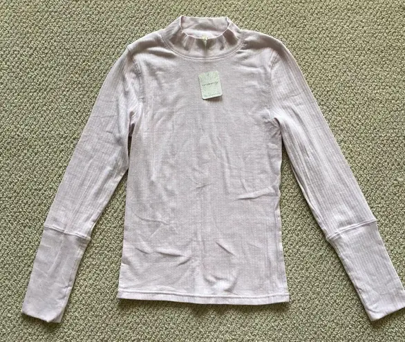 Free People  Ribbed Mock Neck Long Sleeve Bodycon Blouse Purple Size Medium NWT