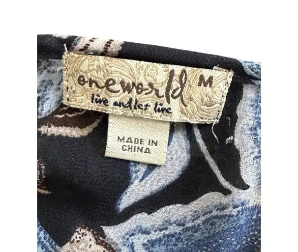 One World Floral Sheer High-Low Dress Cover-Up Blue & Beige Flowers Fit One Size