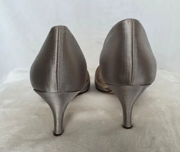 Nina Women Peep Toe Pump Heels Size US 9.5M Silver Satin D’Orsay Dress Shoes
