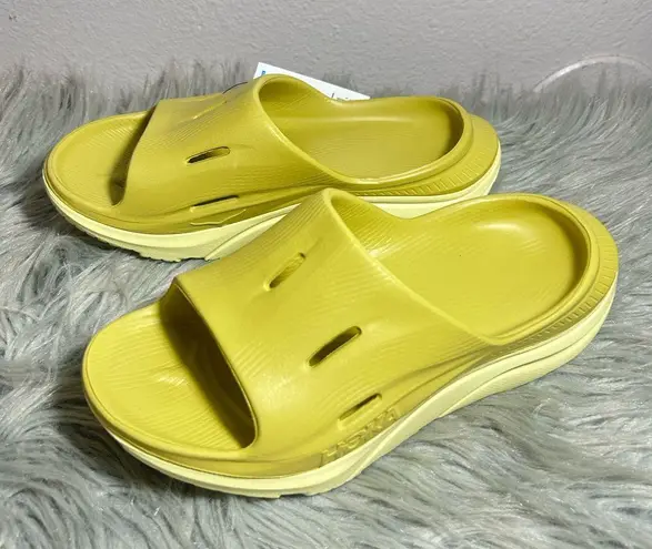 Hoka  One Ora Recovery 3 SlideGolden Licen/Celery Root Lime Green Sandals Sz 5 - Image 5