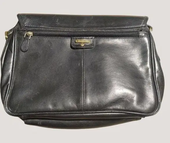 Hidesign Black Premium Leather Crossbody Bag Zip Adjustable Strap Compartments