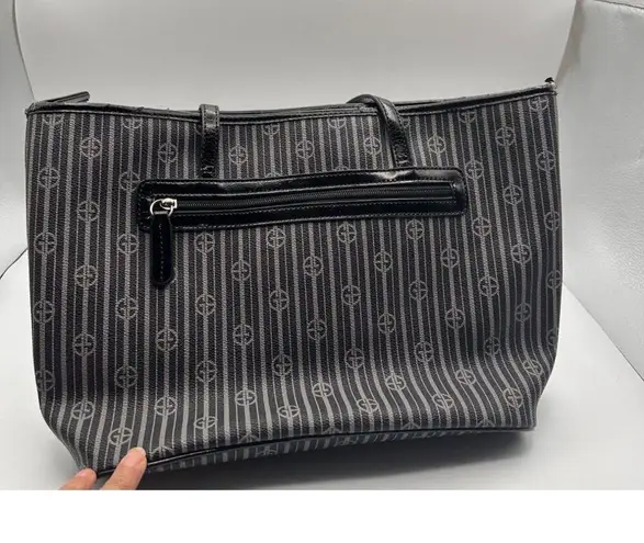 Giani Bernini Black Monogram Tote Bag – Leather Trim & Silver Hardware